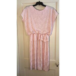 Vintage 70s Blouse Waist Dress REO Originals Union Made Light Pink Roses Size 14